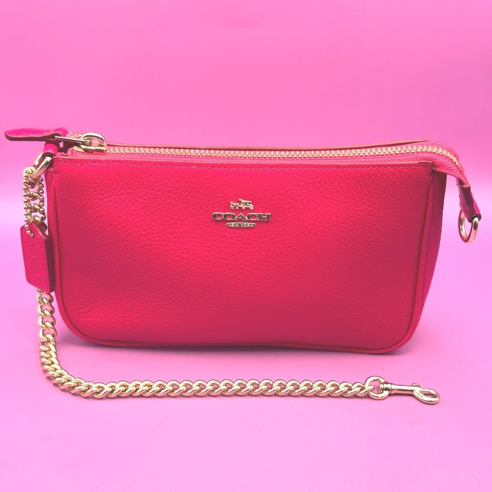 Coach Nolita 19 Hot Pink Pebbled Leather Wristlet Gold Chain Bag - Picture 2 of 12